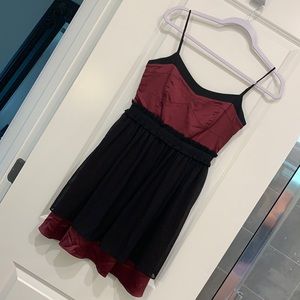 BCBG EEUC Burgundy silk with black chiffon overlay